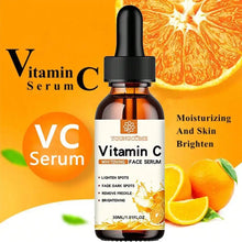 Vitamin C facial essence 30ml bottle with hyaluronic acid for dark spot correction, skin hydration, and daily anti-aging care.