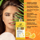 Vitamin C Turmeric Brightening Body Lotion with a woman and orange slices on an orange background.
