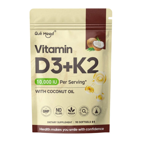 Vitamin D3K2 nutritional soft capsule formula for assisting calcium absorption and daily supplement routines.