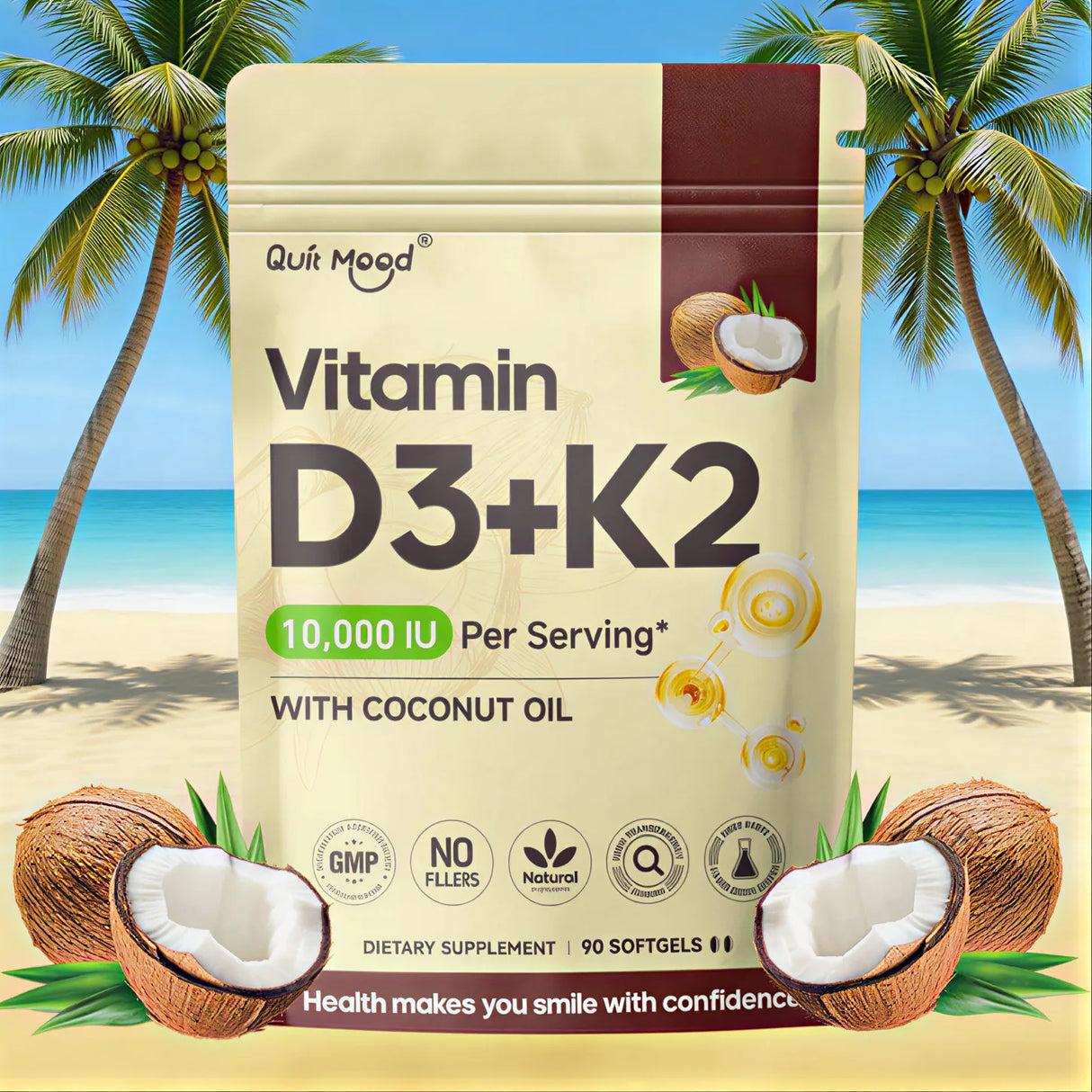 Vitamin D3K2 soft capsule vitamin supplement for assisting calcium absorption and daily bone health support.