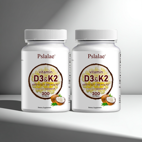 Pslalae Vitamin D3 + K2 softgels coconut oil formula bottle for immune support and daily vitamin supplementation.