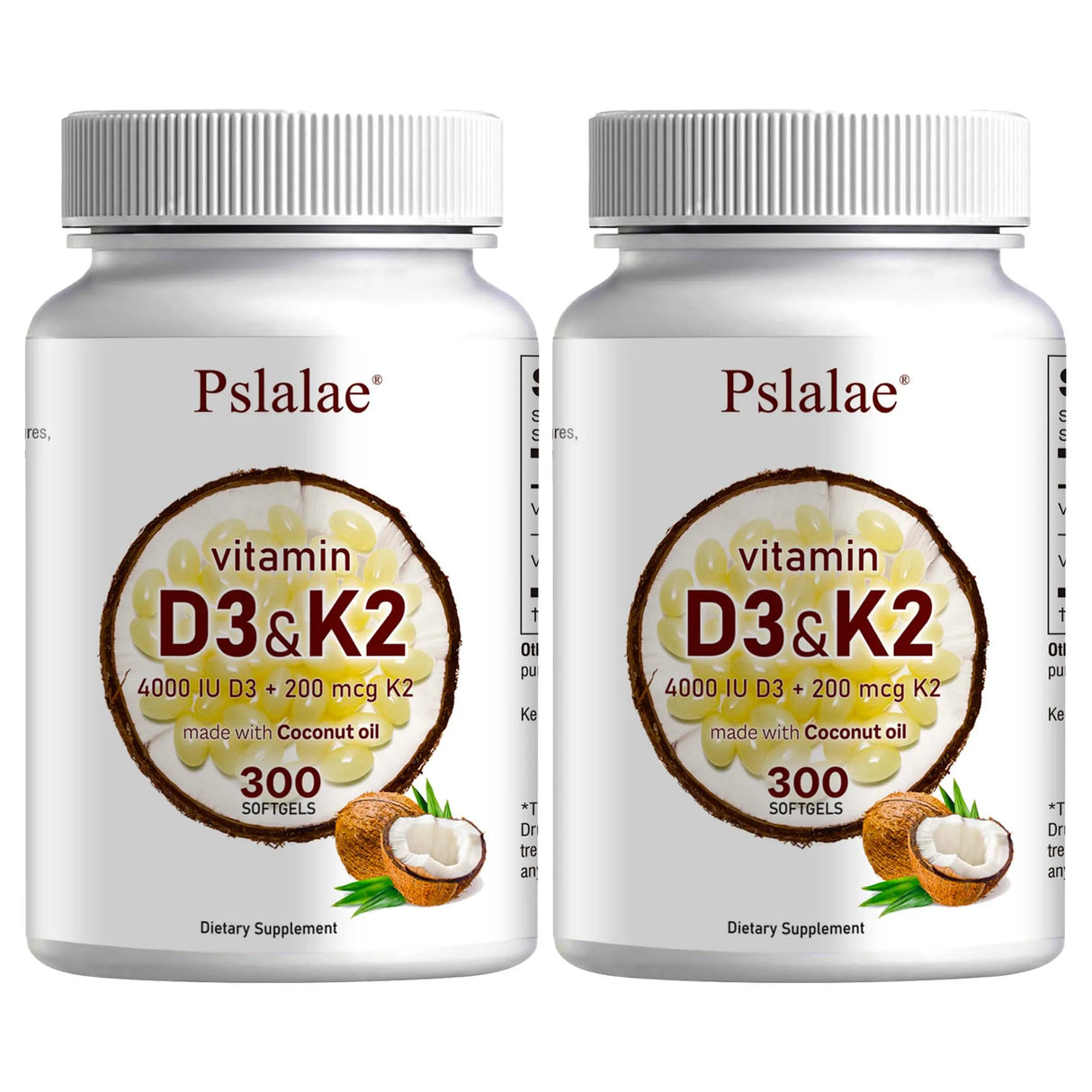 Pslalae Vitamin D3 + K2 softgels for daily wellness, calcium utilization, and bone health maintenance.