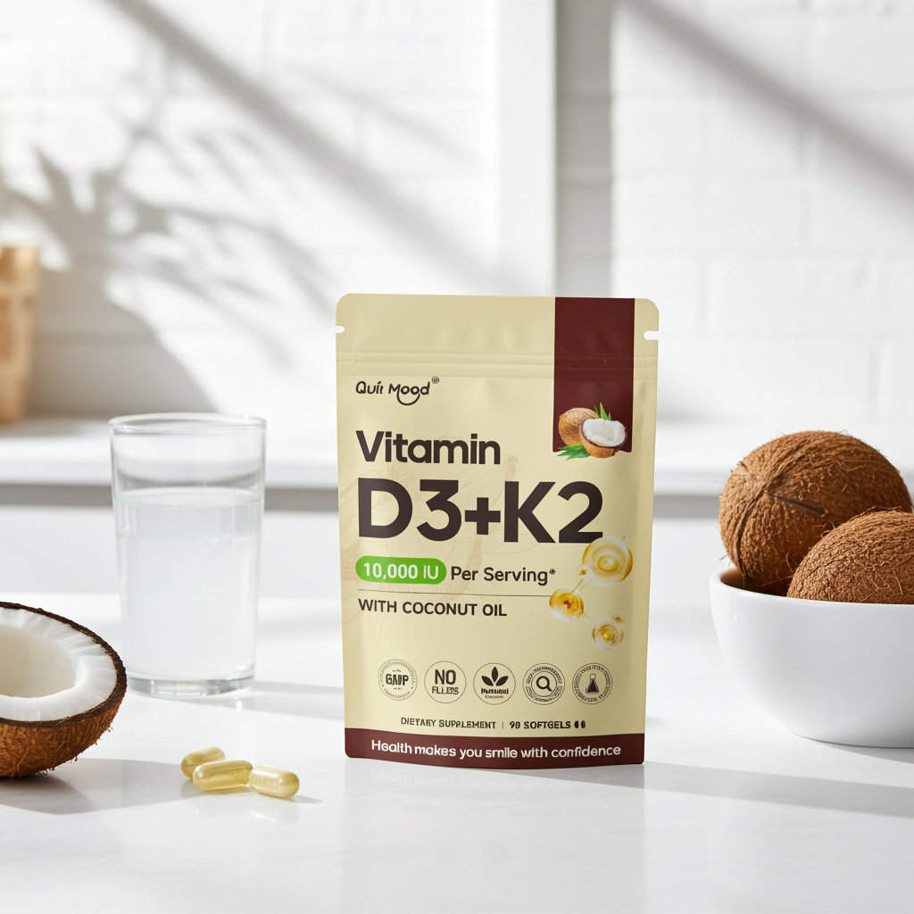 Vitamin D3K2 soft capsules dietary supplement for daily bone support, calcium absorption, and immune health.