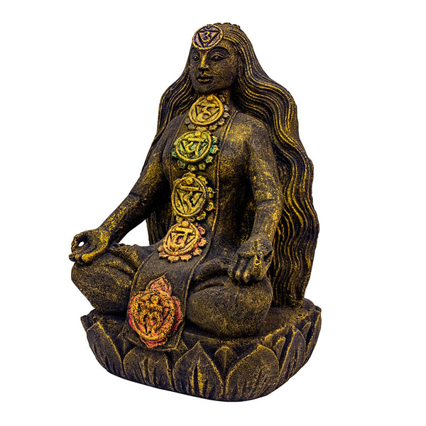 Volcanic Stone Statue Chakra Goddess figurine for chakra balancing, meditation, and spiritual decor.