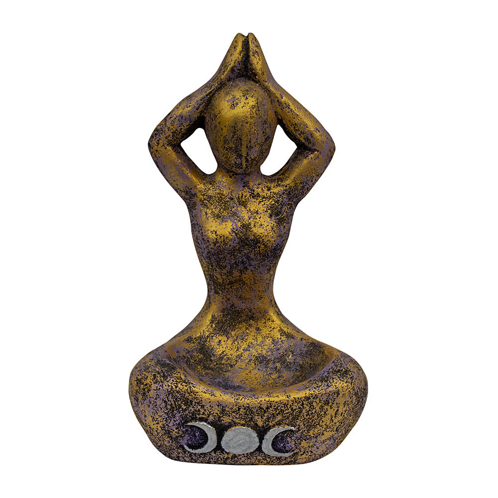 Volcanic Stone Statue Triple Moon Yoga Goddess figurine for altar decor, meditation spaces, and spiritual practice.