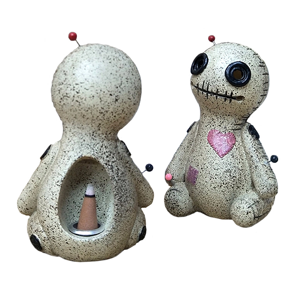 Voodoo Doll cone incense burner for burning incense cones during ritual and altar use, detail view