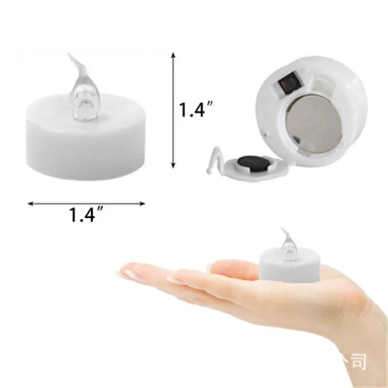 Warm white LED tealight candles with remote for cozy room lighting, lantern displays, and festive home decoration.
