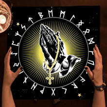 Magic Runes tarot cloth washable altar fabric for spiritual practice, card readings, and mystical table arrangements.