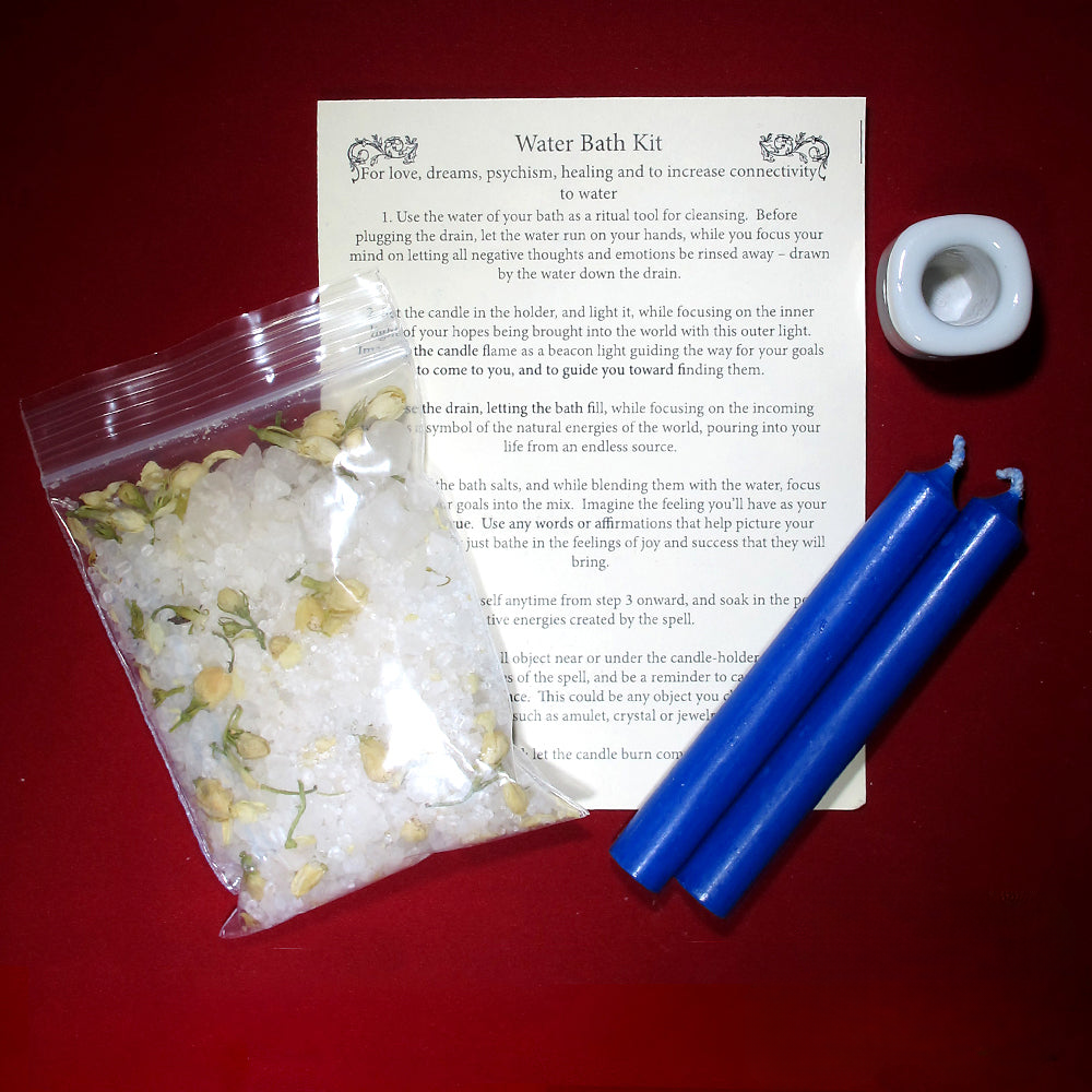 Water bath kit with herbs, salts, and oils for ritual cleansing baths