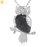 Water-drop gemstone owl necklace for everyday fashion wear, symbolic jewelry styling, and gift occasions.