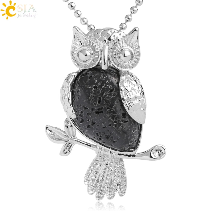 Water-drop gemstone owl necklace for everyday fashion wear, symbolic jewelry styling, and gift occasions.