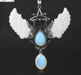 Water Drop pendant Angel Wing Merkaba necklace for elegant accessory wear, symbolic styling, and gift giving.