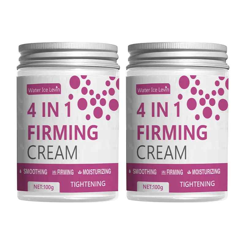 Two jars of Water Ice Levin 4-in-1 Firming Body Cream 100g with pink and white labels on white background.