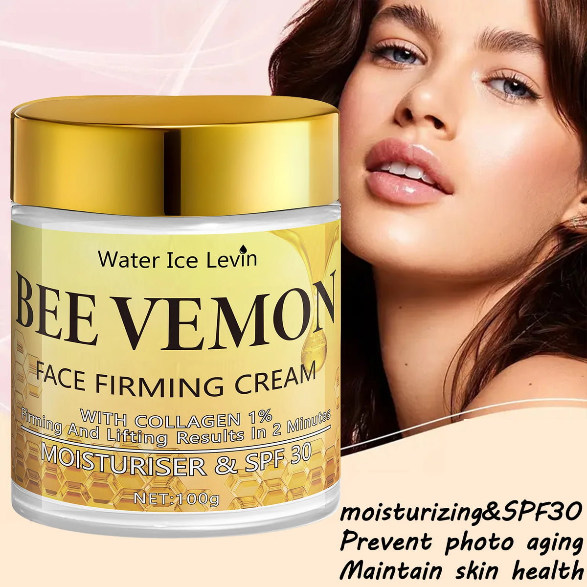 Water Ice Levin Bee Venom face cream with 1% collagen for lifting, moisturizing, and smoothing the look of skin.