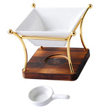 Wax Warmer Aroma Lamp with wooden base and iron craft holder for melting scented wax and creating a relaxing home fragrance atmosphere.