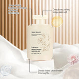 West&Month Hydrating Shower Gel 100ml bottle with key features and benefits highlighted on soft background.