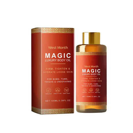 West Month Magic hydrating body oil bottle for skin moisture, smooth texture, and daily body nourishment.