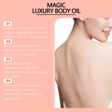 West Month Magic moisturizing body oil bottle for skin firming support, body hydration, and post-shower care.