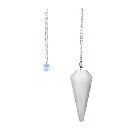 White agate 6-sided faceted pendulum on a 9-inch chain for dowsing