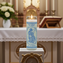 Our Lady of Carmen white 1 color 7 day candle in glass for novena prayer, home altar use, and daily devotion.