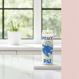 White Peace 7 day prayer candle in glass container for altar use, blessing, and peaceful intention setting.