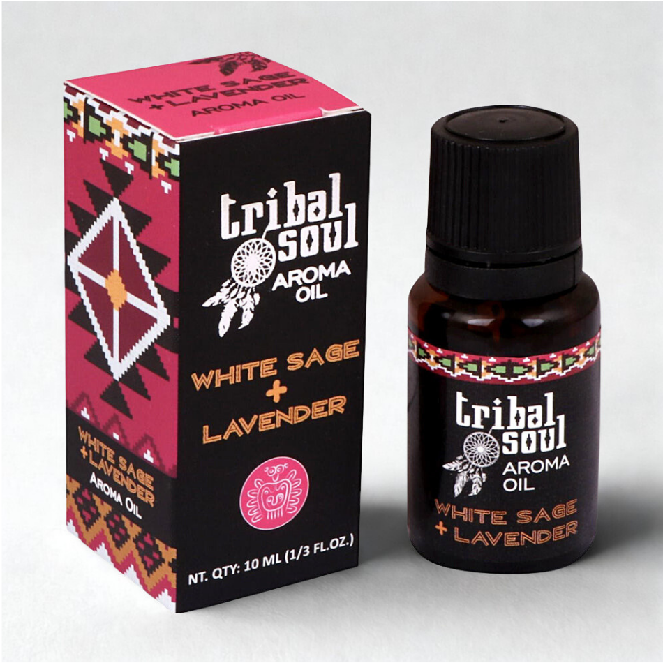 White Sage and Lavender Tribal Soul aroma oil presented for fragrance and aromatherapy routines.