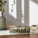 White Sage & Pine smudge bundle 4 inch herbal stick for space clearing, meditation, and ceremonial cleansing.