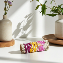 White Sage & Rose Petals smudge bundle for space cleansing, blessing rituals, and spiritual practice.