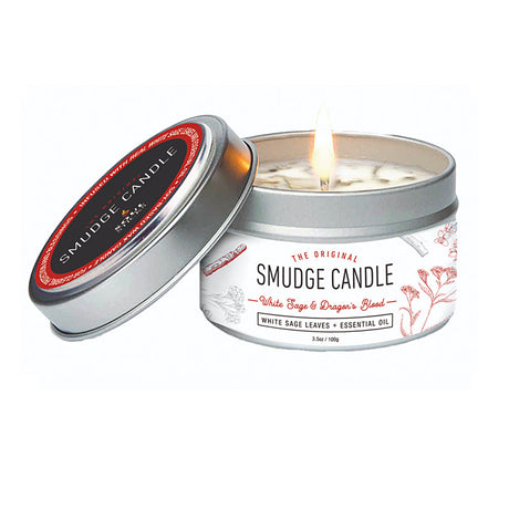White Sage & Dragon's Blood smudge candle for spiritual cleansing, meditation, and ritual use.
