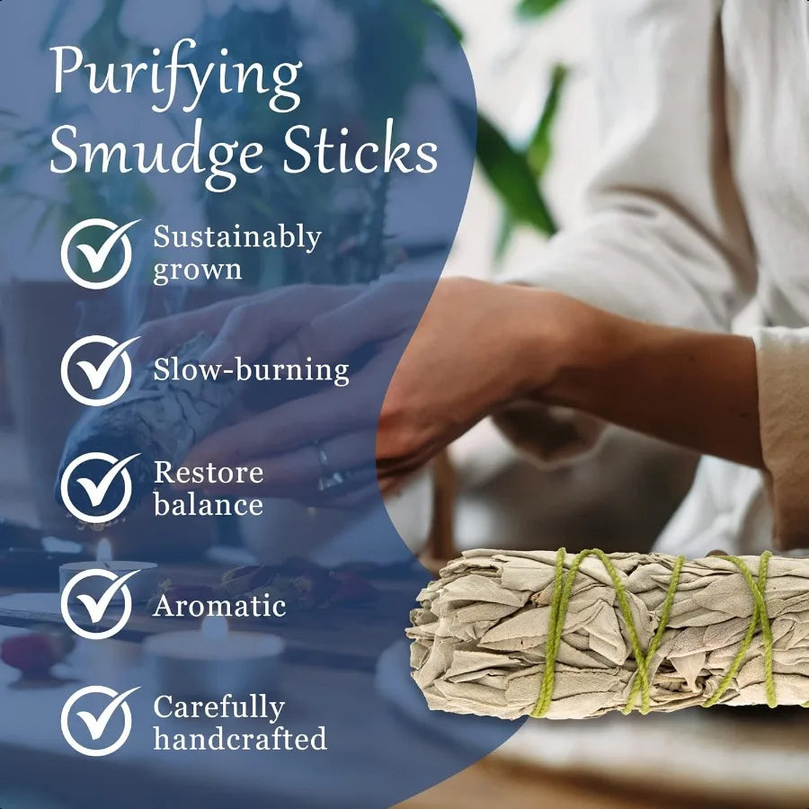 White Sage Smudge Sticks energy cleansing kit with bundled sage for home purification, grounding, and meditation rituals.