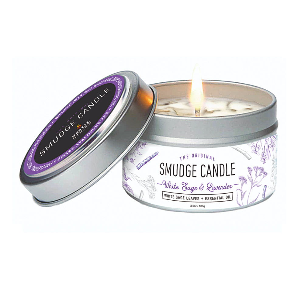 White Sage & Lavender Smudge Candle jar candle for spiritual cleansing, relaxation, and home ritual use.