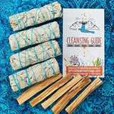 White Sage & Palo Santo house cleansing kit with smudge bundle for home purification, negativity clearing, and blessing rituals.