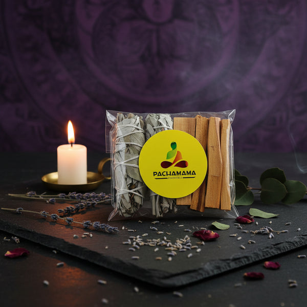 White Sage & Palo Santo Smudge Bundle Kit with sage sticks and palo santo wood for spiritual cleansing, energy clearing, and ritual use.