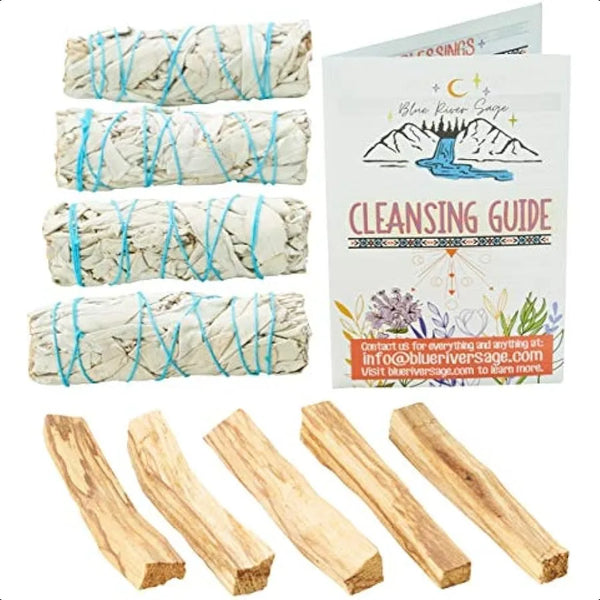White Sage & Palo Santo smudge kit with cleansing bundle for spiritual cleansing, energy clearing, and ritual use.