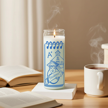 White Student 7 day prayer candle in glass container for academic support, exam preparation, and devotional use.