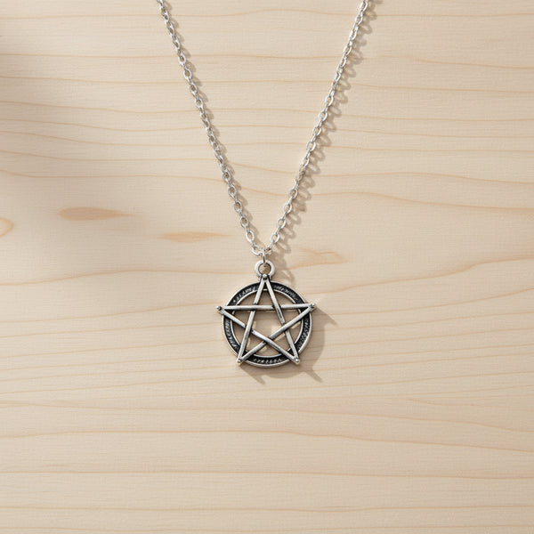 Wiccan pentagram star pendant necklace for everyday jewelry, pagan-inspired accessories, and gift giving.