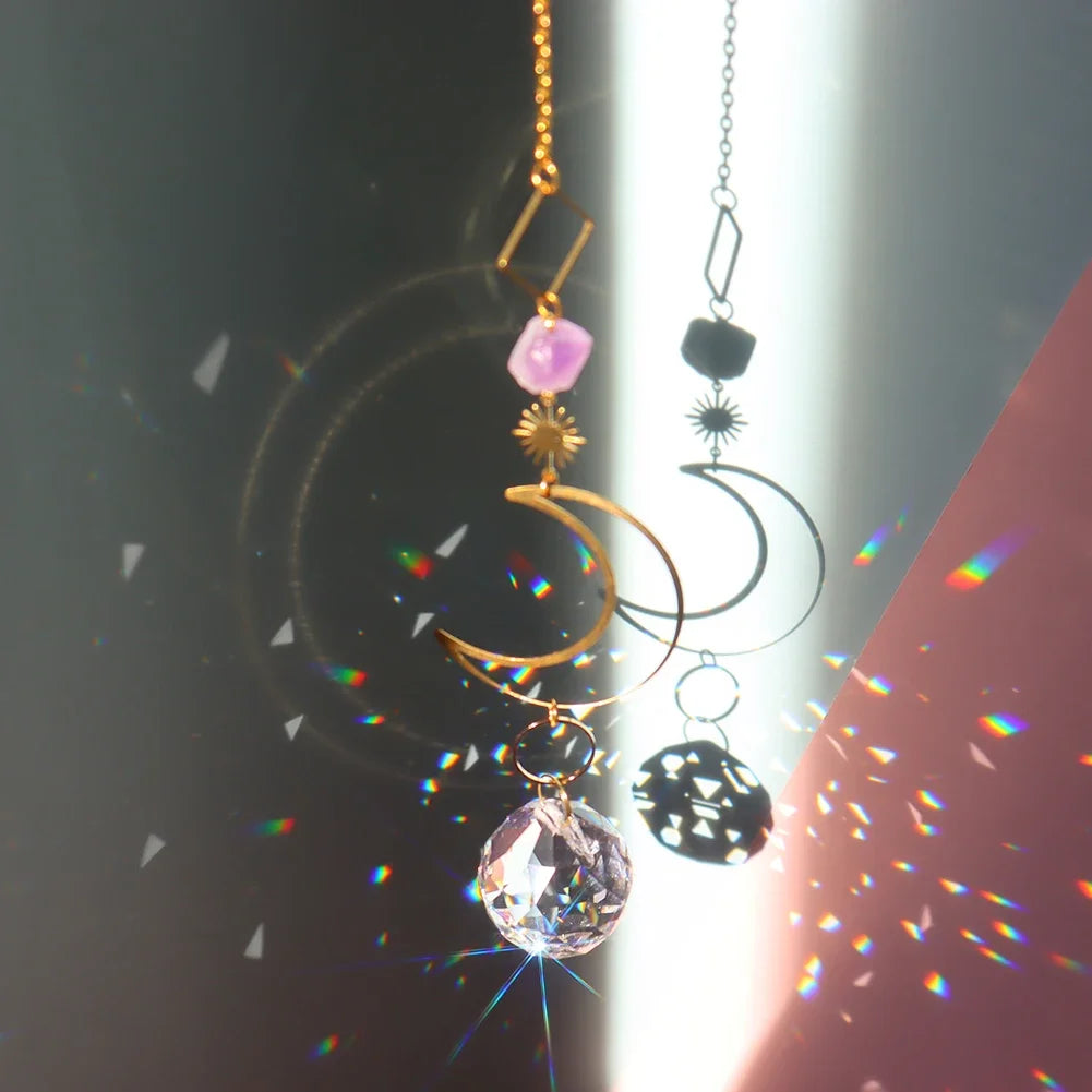 Window prism suncatcher with rainbow octagon crystal beads for creating colorful light effects and enhancing room decor.