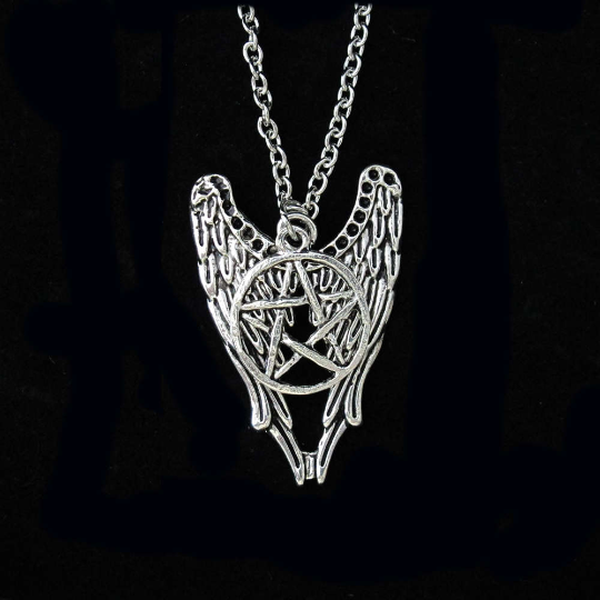 Winged Pentagram Necklace pendant jewelry, front view
