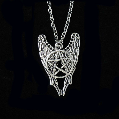 Winged Pentagram Necklace pendant jewelry, front view