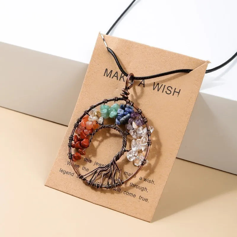Wire wrapped 7-Chakra Tree pendant for chakra alignment, reiki practice, and everyday spiritual wear.
