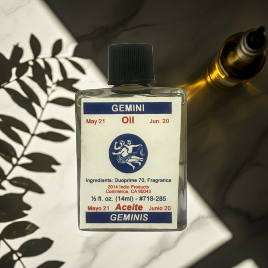 Gemini Wish Oil bottle for star sign rituals, wish manifestation, and personalized spiritual ceremonies.
