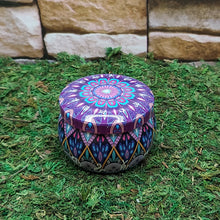 Witchcraft ritual tin candle with crystals for spell candles, altar work, and magical practice.