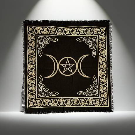 Witchcraft Triple Moon Pentagram altar cloth fabric for spellcasting, altar presentation, and ritual practice.