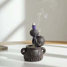 Triple Moon Pentagram backflow incense burner cauldron for ritual incense use, spiritual cleansing, and sacred space ambiance.
