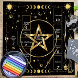 Witchy Moon Phase Pentagram altar cloth fabric cloth for pagan rituals, tarot sessions, and altar decoration.