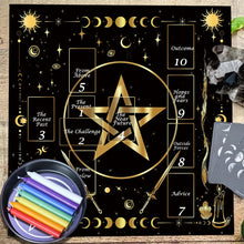 Witchy Moon Phase Pentagram altar cloth fabric cloth for pagan rituals, tarot sessions, and altar decoration.