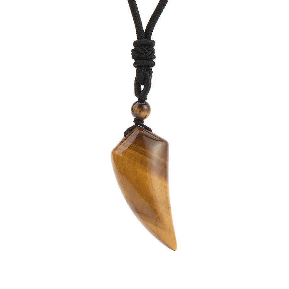 Trendy Natural Stone Wolf Tooth Pendant necklace for bold style expression, casual accessorizing, and gift giving.