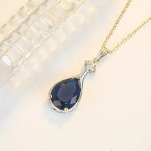 Women’s 925 silver teardrop sapphire necklace for anniversary gifts, formal outfits, and everyday elegance.