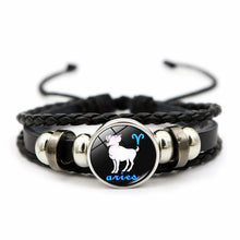 Women’s 12 Constellation leather bracelet for zodiac accessory styling, daily fashion wear, and astrology-themed gifts.