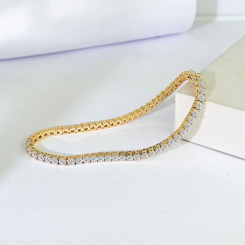 Women’s 18K Gold-Plated Zircon Tennis Bracelet link bracelet for stacking, dressy looks, and daily fashion wear.